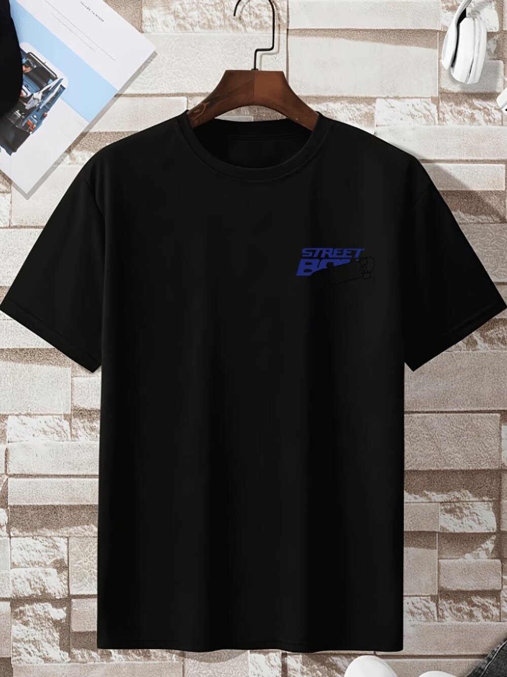 Black Streetwear Graphic T-Shirt, Skateboarder Print, Urban Y2K Style